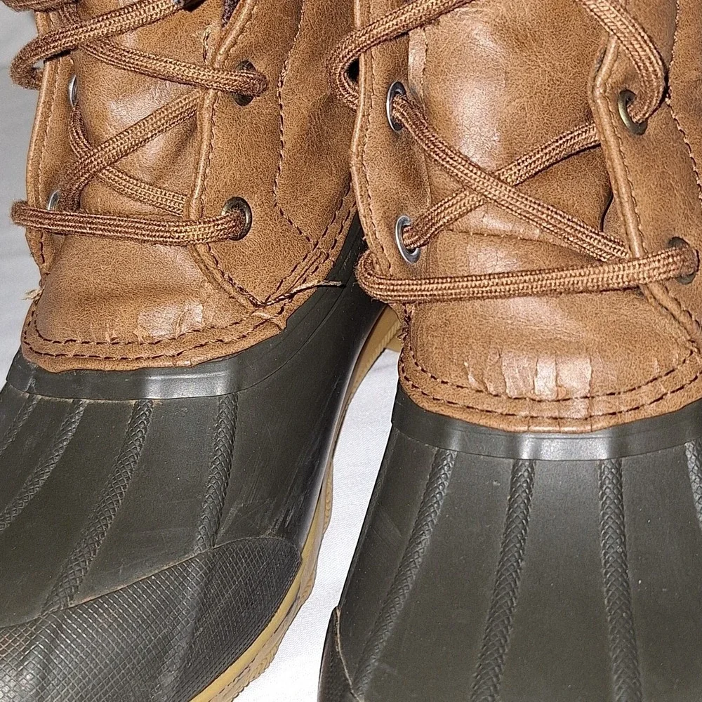SPERRY Port Duck Boots - Lace Up Leather &‎ Rubber Waterproof - Size 4 M Youth